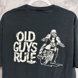 Vintage Old Guys Rule Biker T Shirt Mens Large 21x27.5 Black Short Sleeve